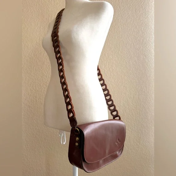 Patricia Nash Chelsea Leather Chain-Link Crossbody Bag – Brown - Picture 2 of 9